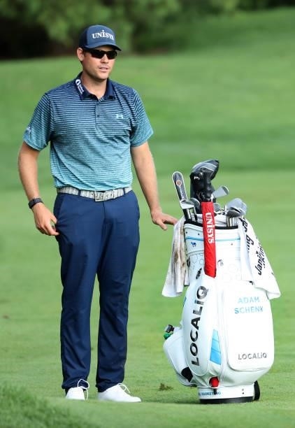 Adam Schenk prepares to play his shot on the 11th hole during the third round of the Barbasol Championship at Keene Trace Golf Club on July 17, 2021...