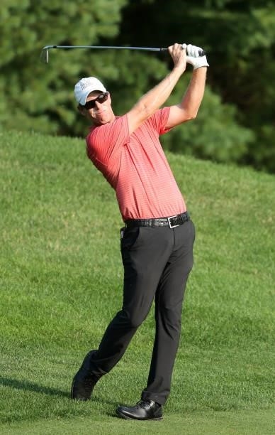 David Hearn of Canada plays his second shot on the 11th hole during the third round of the Barbasol Championship at Keene Trace Golf Club on July 17,...