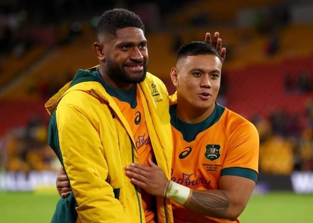 Leni Ikitau of the Wallabies looks on after the International Test Match between the Australian Wallabies and France at Suncorp Stadium on July 17,...