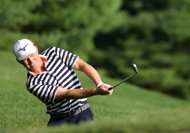 Bo Hoag plays his second shot on the 11th hole during the third round of the Barbasol Championship at Keene Trace Golf Club on July 17, 2021 in...