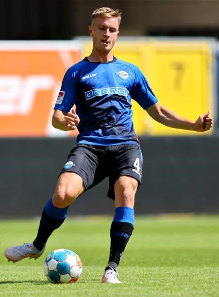 Jasper van der Werff of Paderborn runs with the ball during the pre-season match between SC Paderborn and Borussia Moenchengladbach at Benteler Arena...