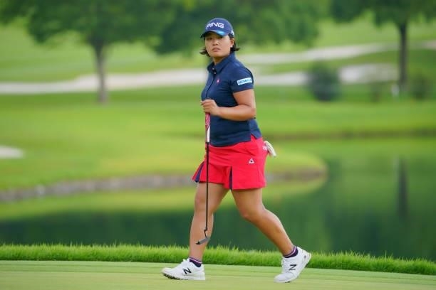 Ai Suzuki of Japan is seen on the 1st green during third round of the GMO Internet Ladies Samantha Thavasa Global Cup at Eagle Point Golf Club on...