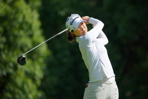 Jae-Eun Chung of South Korea hits her tee shot on the 2nd hole during third round of the GMO Internet Ladies Samantha Thavasa Global Cup at Eagle...