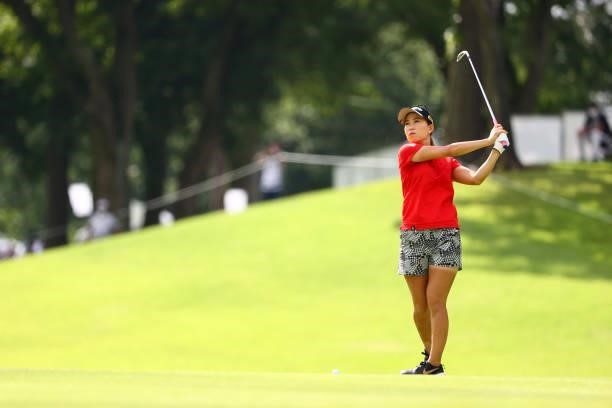 Momoko Ueda of Japan hits her second shot on the 10th hole during third round of the GMO Internet Ladies Samantha Thavasa Global Cup at Eagle Point...