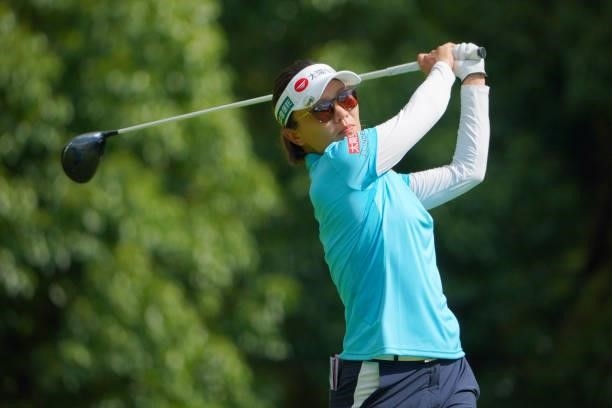 Teresa Lu of Chinese Taipei hits her tee shot on the 2nd hole during third round of the GMO Internet Ladies Samantha Thavasa Global Cup at Eagle...