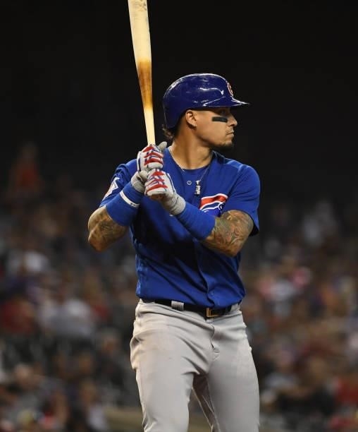 Javier Baez of the Chicago Cubs gets ready in the batters box against the Arizona Diamondbacks at Chase Field on July 16, 2021 in Phoenix, Arizona.