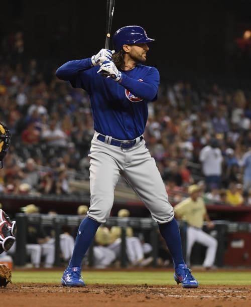 Jake Marisnick of the Chicago Cubs gets ready in the batters box against the Arizona Diamondbacks at Chase Field on July 16, 2021 in Phoenix, Arizona.