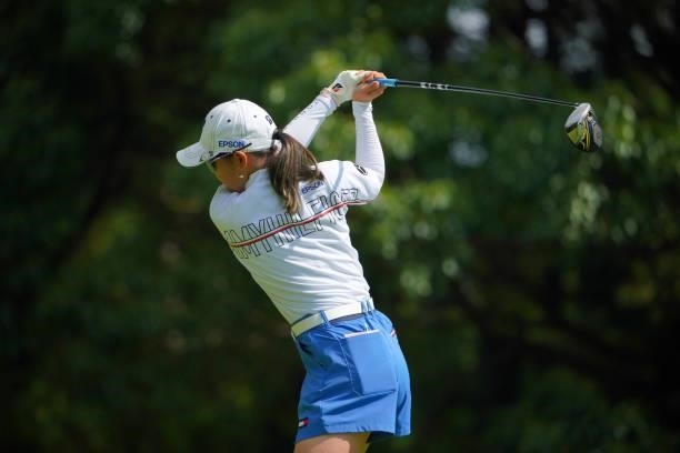 Yuri Yoshida of Japan hits her tee shot on the 2nd hole during third round of the GMO Internet Ladies Samantha Thavasa Global Cup at Eagle Point Golf...