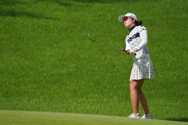Kana Mikashima of Japan chips onto the 2nd green during third round of the GMO Internet Ladies Samantha Thavasa Global Cup at Eagle Point Golf Club...