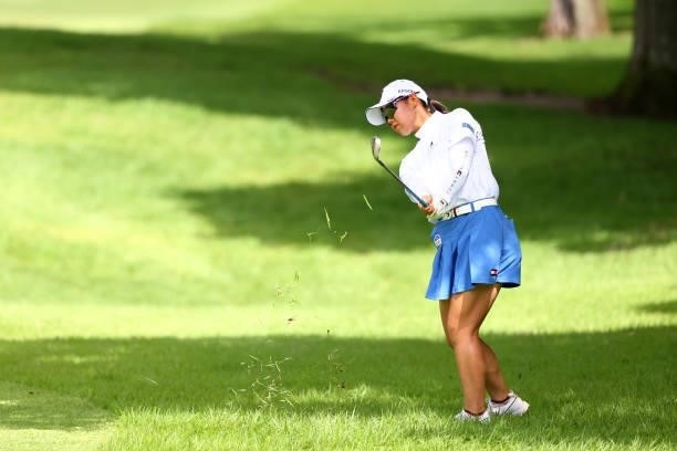 Akira Yamaji of Japan hits her third shot on the 3rd hole during third round of the GMO Internet Ladies Samantha Thavasa Global Cup at Eagle Point...
