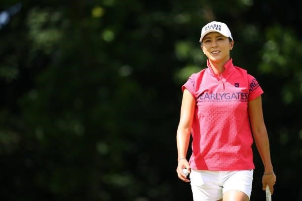 Chae-young Yoon of South Korea smiles after the birdie on the 3rd green during third round of the GMO Internet Ladies Samantha Thavasa Global Cup at...