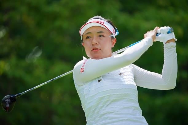 Pei-Ying Tsai of Chinese Taipei hits her tee shot on the 4th hole during third round of the GMO Internet Ladies Samantha Thavasa Global Cup at Eagle...