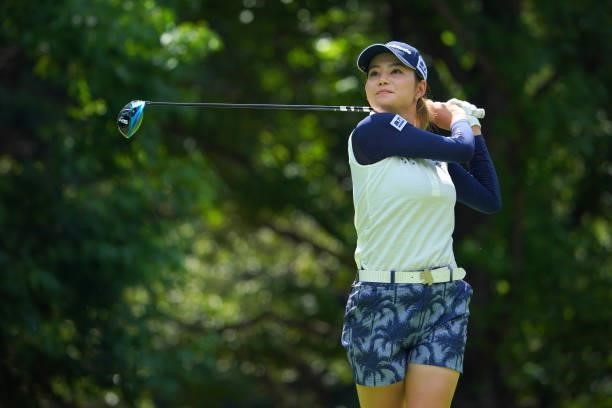 Akira Yamaji of Japan hits her tee shot on the 4th hole during third round of the GMO Internet Ladies Samantha Thavasa Global Cup at Eagle Point Golf...