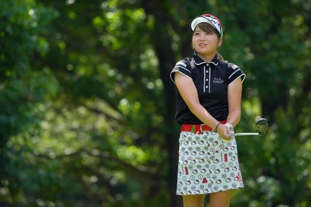 Hikari Tanabe of Japan hits her tee shot on the 4th hole during third round of the GMO Internet Ladies Samantha Thavasa Global Cup at Eagle Point...