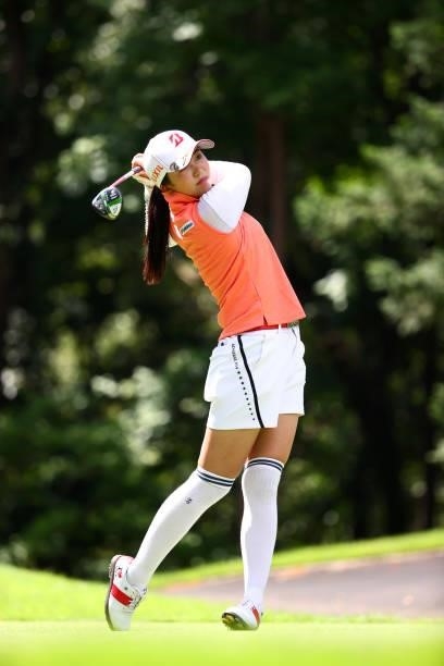 Kotone Hori of Japan hits her tee shot on the 4th hole during third round of the GMO Internet Ladies Samantha Thavasa Global Cup at Eagle Point Golf...