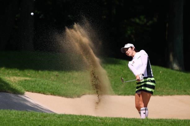 Seonwoo Bae of South Korea hits out from a bunker on the 3rd hole during third round of the GMO Internet Ladies Samantha Thavasa Global Cup at Eagle...