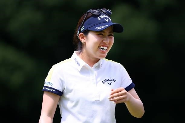 Yuna Nishimura of Japan celebrates the birdie on the 3rd green during third round of the GMO Internet Ladies Samantha Thavasa Global Cup at Eagle...