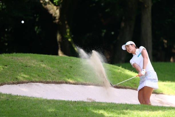 Ayaka Watanabe of Japan hits out from a bunker on the 3rd hole during third round of the GMO Internet Ladies Samantha Thavasa Global Cup at Eagle...