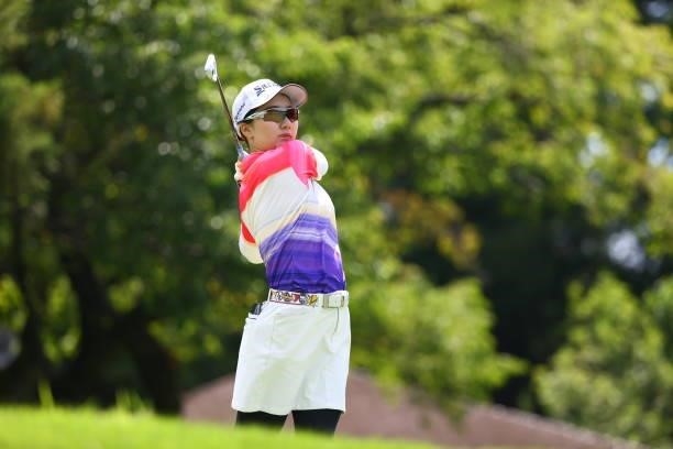 Asuka Ishikawa of Japan hits her tee shot on the 5th hole during third round of the GMO Internet Ladies Samantha Thavasa Global Cup at Eagle Point...