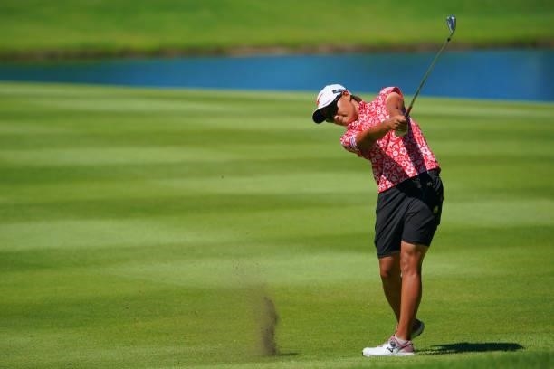 Mao Nozawa of Japan hits her second shot on the 17th hole during third round of the GMO Internet Ladies Samantha Thavasa Global Cup at Eagle Point...