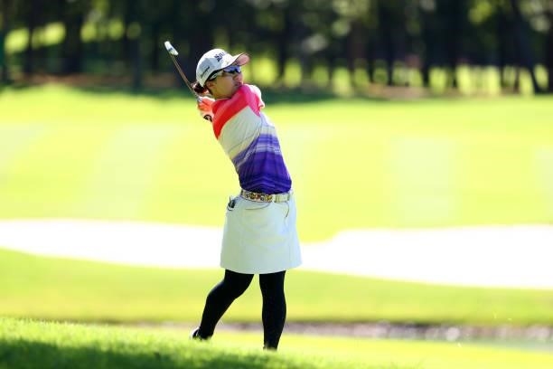 Asuka Ishikawa of Japan hits her second shot on the 18th hole during third round of the GMO Internet Ladies Samantha Thavasa Global Cup at Eagle...