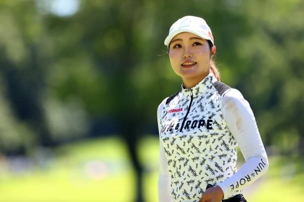 Sayaka Takahashi of Japan smiles during third round of the GMO Internet Ladies Samantha Thavasa Global Cup at Eagle Point Golf Club on July 18, 2021...