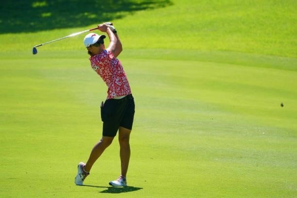 Mao Nozawa of Japan hits her third shot on the 15th hole during third round of the GMO Internet Ladies Samantha Thavasa Global Cup at Eagle Point...