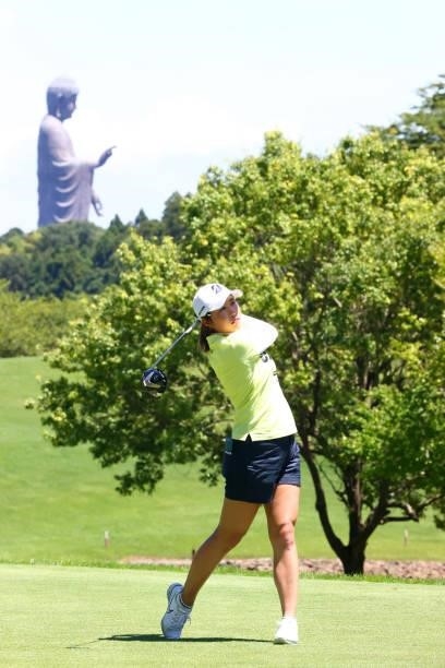 Momoko Osato of Japan hits her tee shot on the 11th hole during third round of the GMO Internet Ladies Samantha Thavasa Global Cup at Eagle Point...