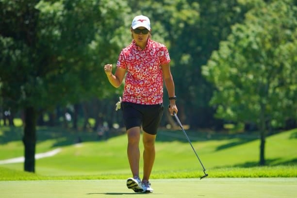 Mao Nozawa of Japan celebrates the birdie on the 8th green during third round of the GMO Internet Ladies Samantha Thavasa Global Cup at Eagle Point...