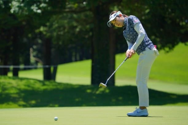Sumika Nakasone of Japan attempts a putt on the 8th green during third round of the GMO Internet Ladies Samantha Thavasa Global Cup at Eagle Point...