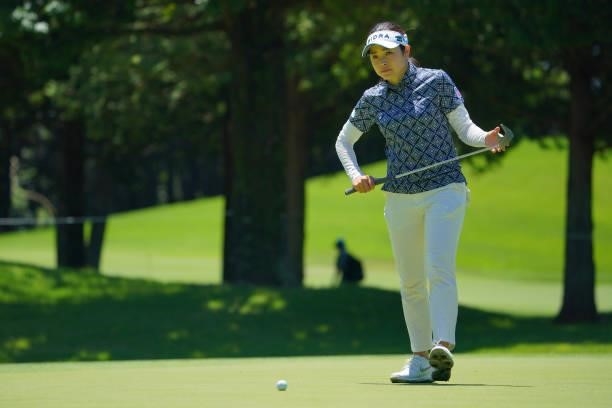 Sumika Nakasone of Japan lines up a putt on the 8th green during third round of the GMO Internet Ladies Samantha Thavasa Global Cup at Eagle Point...