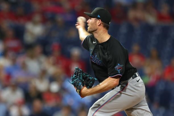 Anthony Bender of the Miami Marlins in action against the Philadelphia Phillies during the ninth inning of a game at Citizens Bank Park on July 17,...