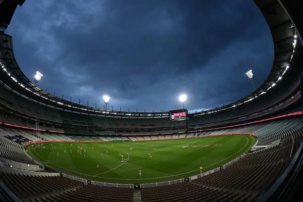 General view during the round 18 AFL match between Collingwood Magpies and Carlton Blues at Melbourne Cricket Ground on July 18, 2021 in Melbourne,...