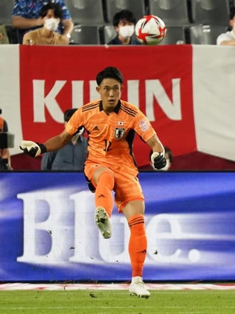 Kosei Tani of Japan in action during the U-24 international friendly match between Japan and Spain at the Noevir Stadium Kobe on July 17, 2021 in...