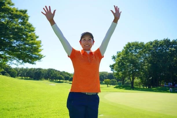 Maiko Wakabayashi of Japan celebrates winning the tournament through the playoff following final round of the GMO Internet Ladies Samantha Thavasa...