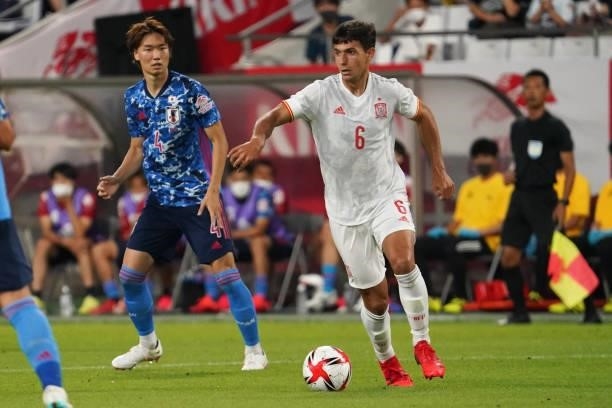 Martin Zubimendi of Spain in action during the U-24 international friendly match between Japan and Spain at the Noevir Stadium Kobe on July 17, 2021...