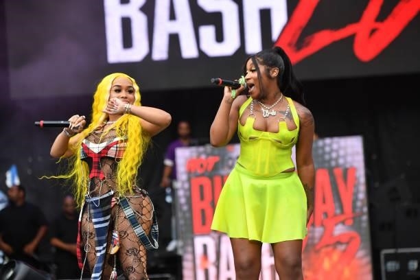 DreamDoll and Erica Banks perform onstage during Hot 107.9 Birthday Bash 25 at Center Parc Credit Union Stadium at Georgia State University on July...