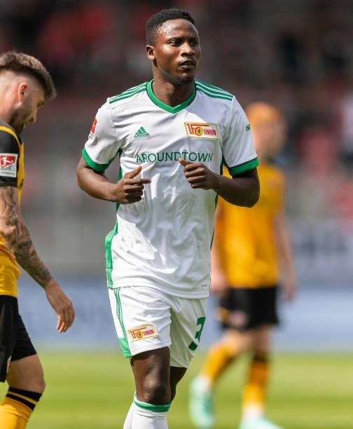 Suleiman Abdullahi of 1.FC Union Berlin looks on during the Pre-Season friendly match between 1. FC Union Berlin and Dynamo Dresden at Stadion An der...