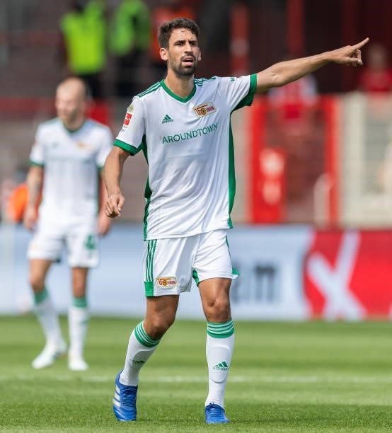 Rani Khedira of 1.FC Union Berlin gestures during the Pre-Season friendly match between 1. FC Union Berlin and Dynamo Dresden at Stadion An der Alten...