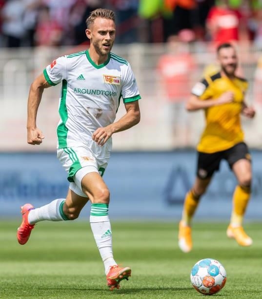Marcus Ingvartsen of 1.FC Union Berlin runs with the ball during the Pre-Season friendly match between 1. FC Union Berlin and Dynamo Dresden at...