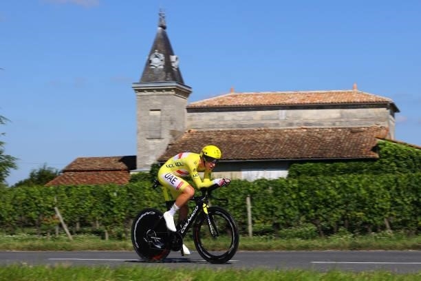 Tadej Pogačar of Slovenia and UAE-Team Emirates Yellow Leader Jersey during the 108th Tour de France 2021, Stage 20 a 30,8km Individual Time Trial...