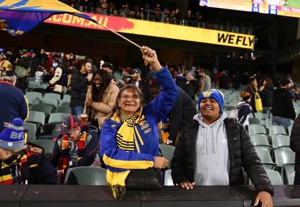 West Coast fans during the round 18 AFL match between Adelaide Crows and West Coast Eagles at Adelaide Oval on July 18, 2021 in Adelaide, Australia.