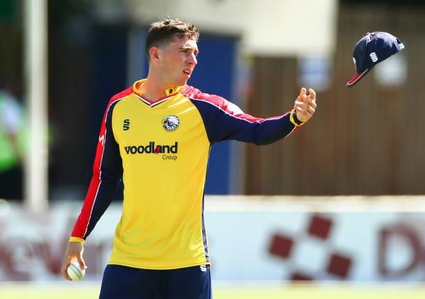 Dan Lawrence of Essex Eagles throws his hat away as he prepares to bowl during the Vitality T20 Blast match between Essex Eagles and Middlesex at...