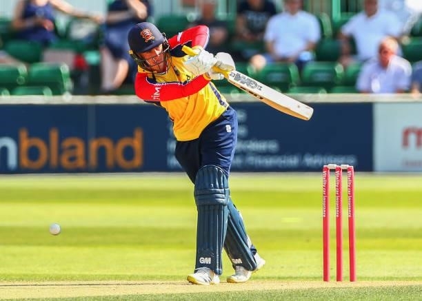 Dan Lawrence of Essex Eagles bats during the Vitality T20 Blast match between Essex Eagles and Middlesex at Cloudfm County Ground on July 18, 2021 in...