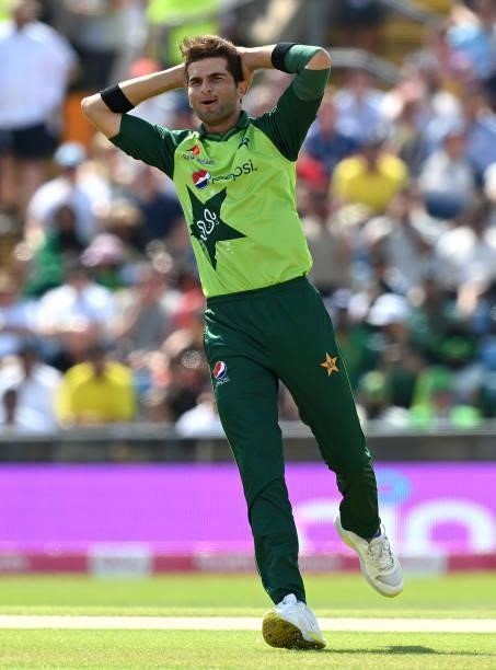 Shaheen Shah Afridi of Pakistan reacts during the second Vitality International T20 match between England and Pakistan at Emerald Headingley Stadium...