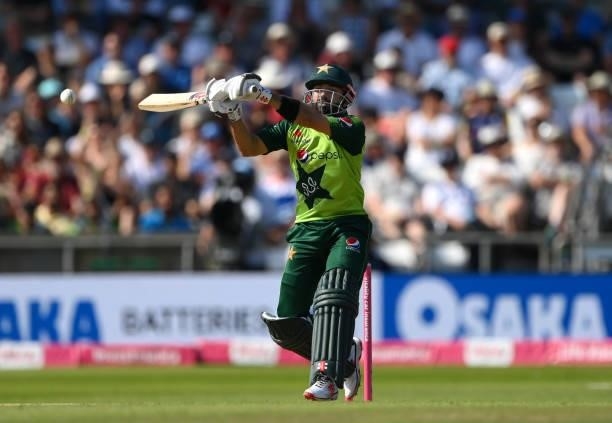 Pakistan batsman Mohammad Rizwan hits out during the Second Vitality Blast IT20 between England and Pakistan at Emerald Headingley Stadium on July...
