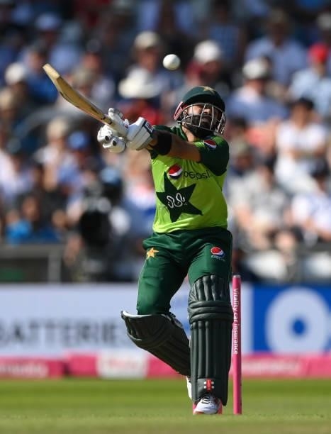 Pakistan batsman Mohammad Rizwan hits out during the Second Vitality Blast IT20 between England and Pakistan at Emerald Headingley Stadium on July...