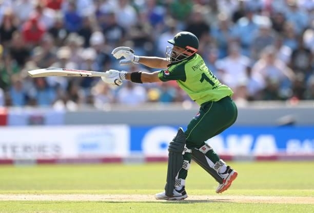Mohammad Rizwan of Pakistan hits out during the 2nd Vitality T20 International between England and Pakistan at Emerald Headingley Stadium on July 18,...