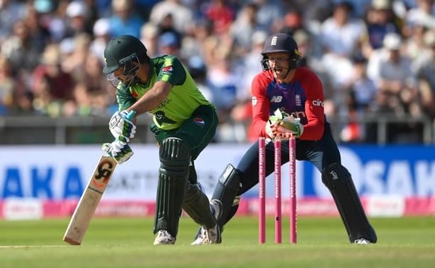 England wicketkeeper Jos Buttler stumps Pakistan batsman Sohaib Maqsood during the Second Vitality Blast IT20 between England and Pakistan at Emerald...