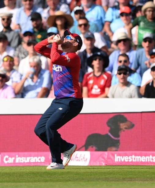 England fielder Jonny Bairstow takes the catch to dismiss Pakistan batsman Mohammed Hafeez during the Second Vitality Blast IT20 between England and...